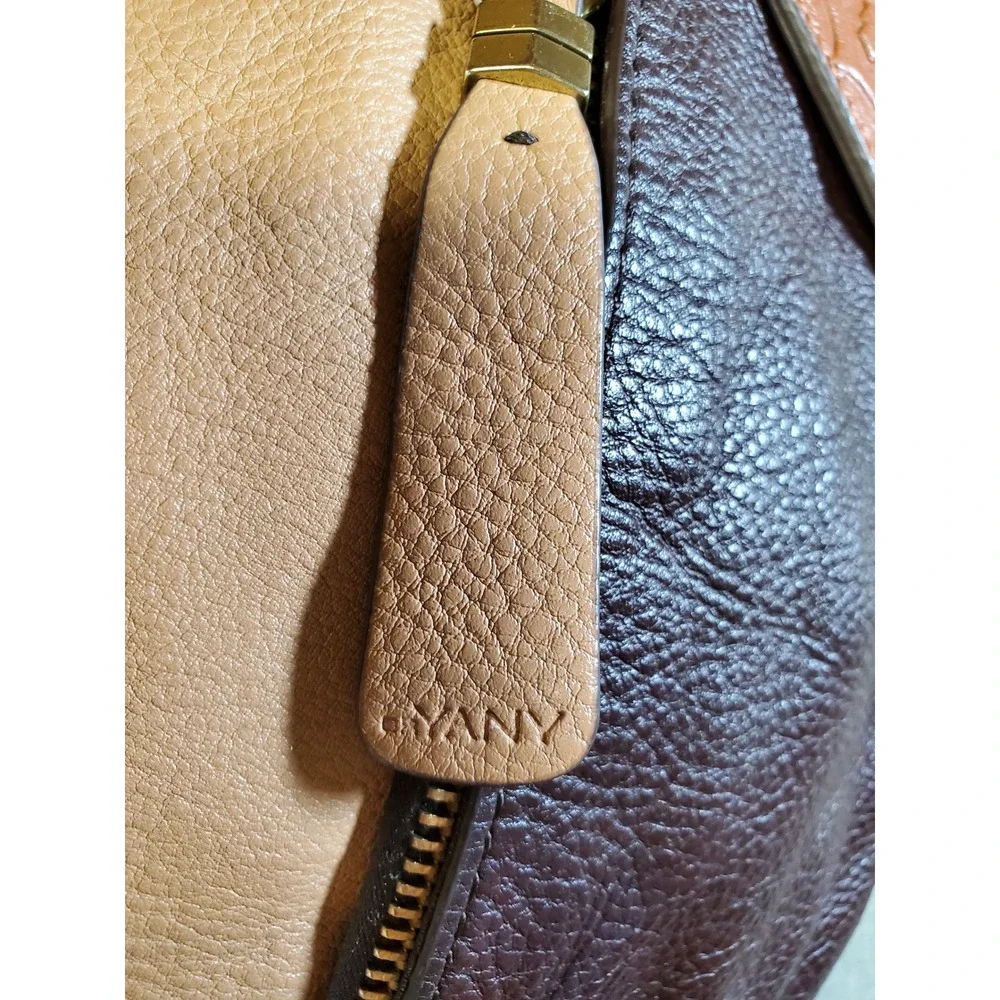 Oryany Brown Tan Leather Hobo Bag Tri-Color Blocked Shoulder Tote Gold Hardware
